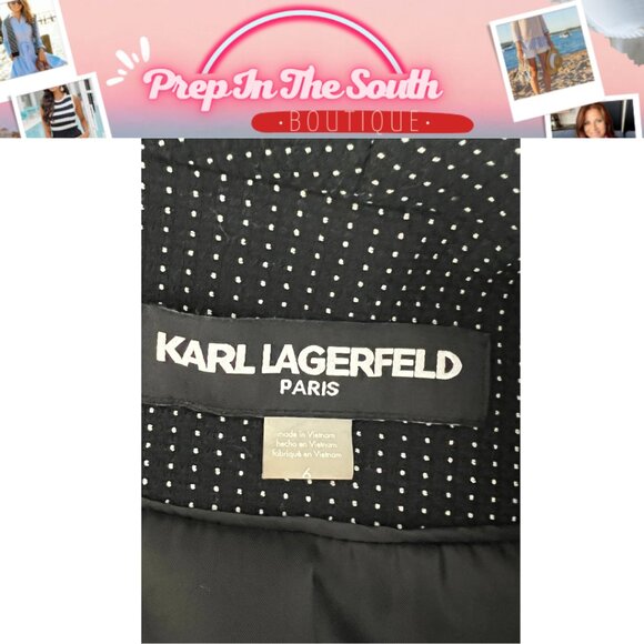 Karl Lagerfeld PARIS Black w/ White Dot Blazer w/ Zipper Trim 6 -GORGEOUS - Picture 9 of 15